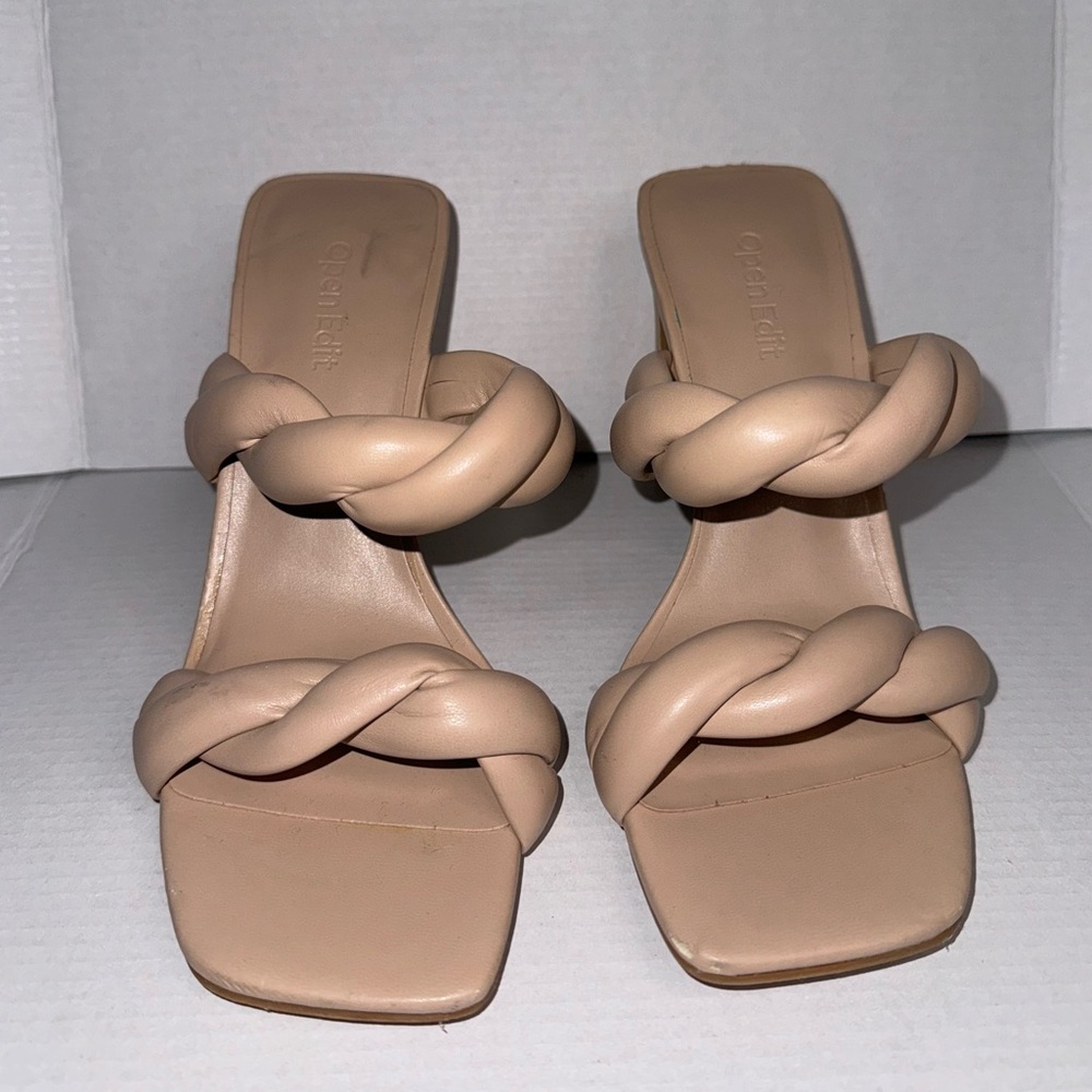2/$12 ❤️ Open Edit Nordstrom Nude Braided Leather Heels Heel Tan